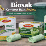 Biosak compost bags review featuring 3 gallon kitchen liners and green bin compostable liners box