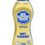 Bar Keepers Friend Soft Cleanser liquid shown as safer choice for glass compared to Bon Ami