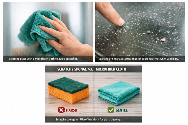 How to clean glass without scratching using a clean microfiber cloth