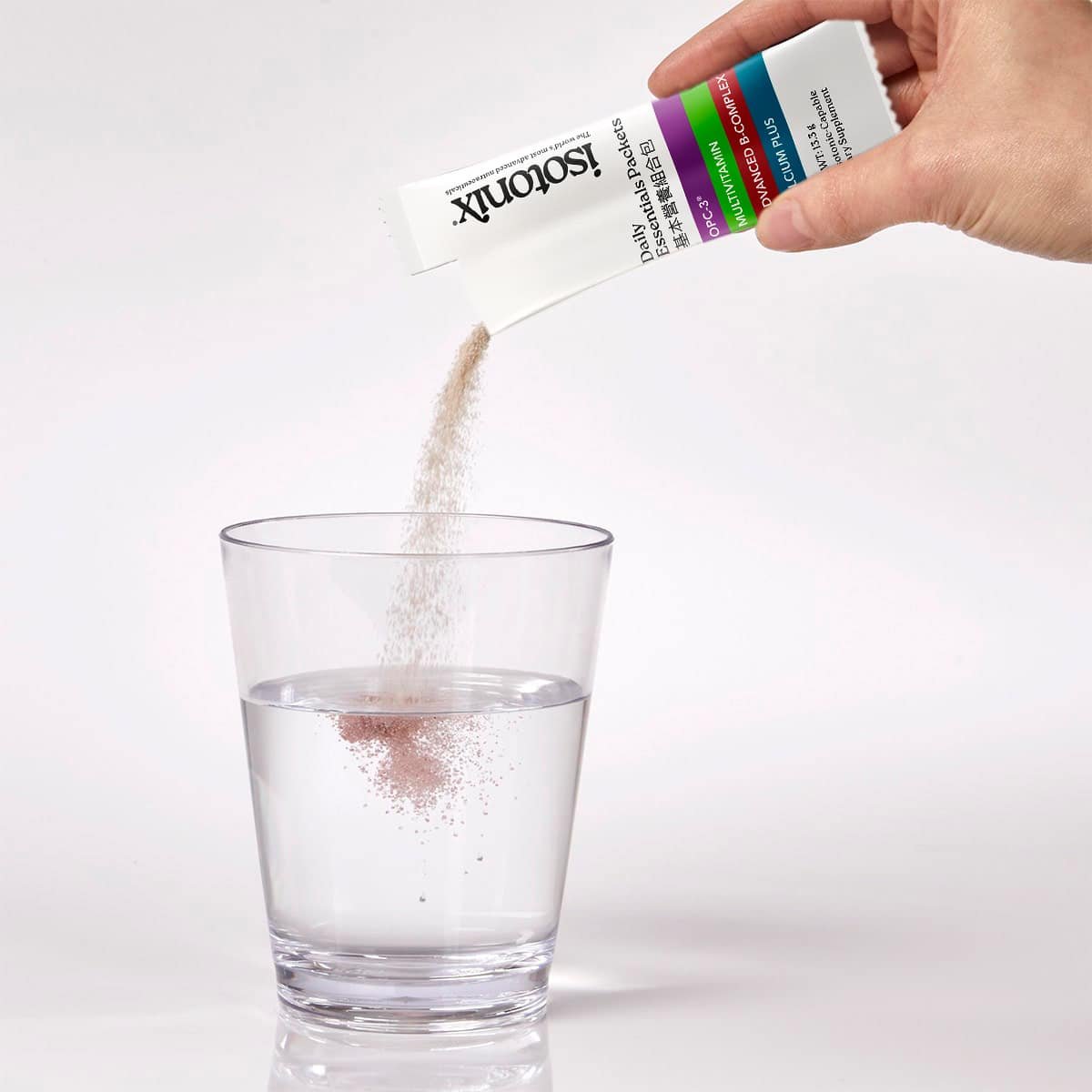 Isotonix Daily Essentials packets being opened for travel
