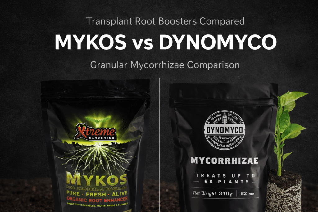 MYKOS vs DYNOMYCO mycorrhizae comparison for transplants and container plants