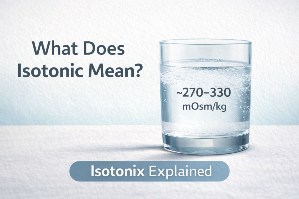 Glass of dissolved isotonic supplement drink mix illustrating what an isotonic solution looks like