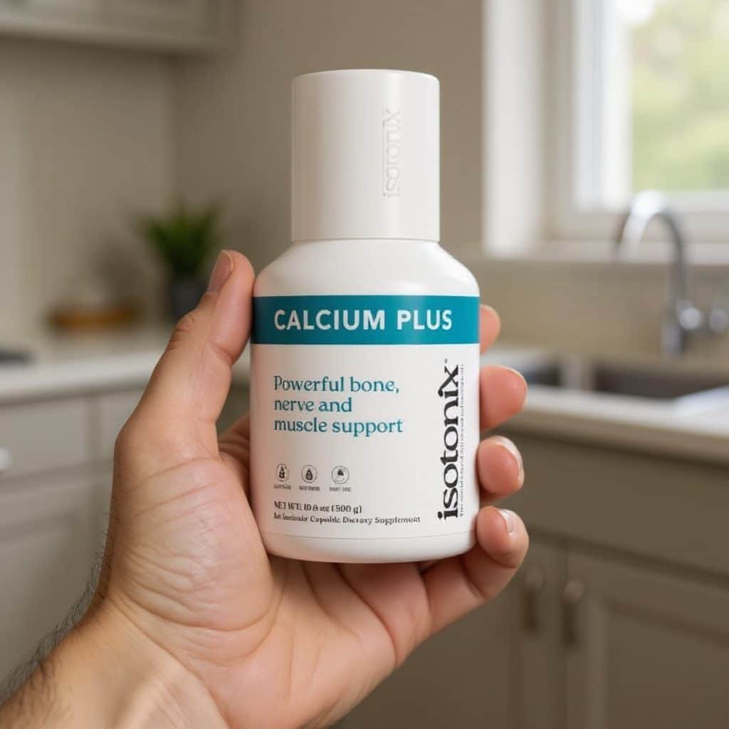 Hand holding a bottle of Isotonix Calcium Plus