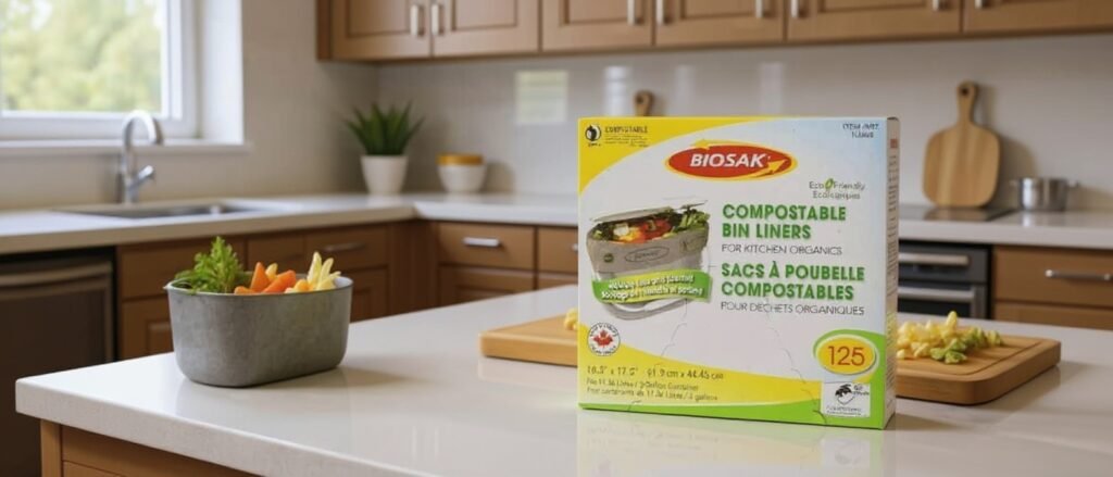 Biosak compost bags in a kitchen setting