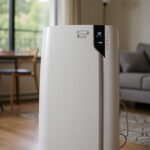 DeLonghi Pinguino portable air conditioner in a large living room