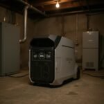 EcoFlow Delta Pro 3 power station in a basement utility room