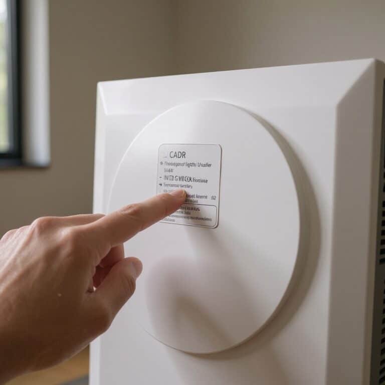 Checking the CADR rating label on the back of an air purifier
