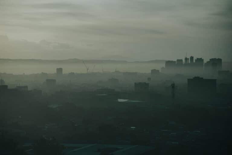 Best Air Purifiers for Wildfire Smoke Season in Canada (2026) 5 A city skyline obscured by smoke haze