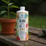 MARPHYL Organic Cal-Mag bottle on a garden bench