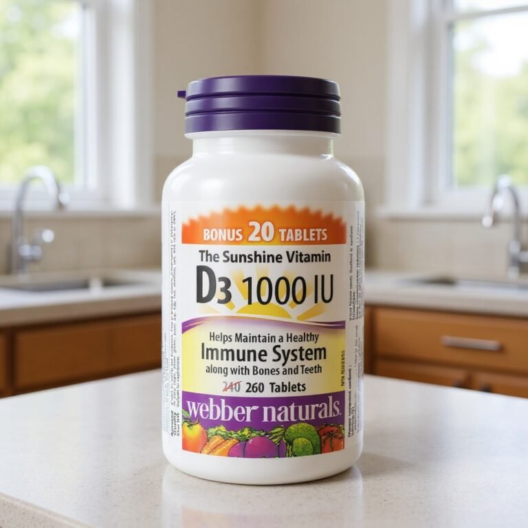 Best Vitamin D Supplement for Canada (2026) 1 vitamin D supplement bottle on a bright kitchen counter