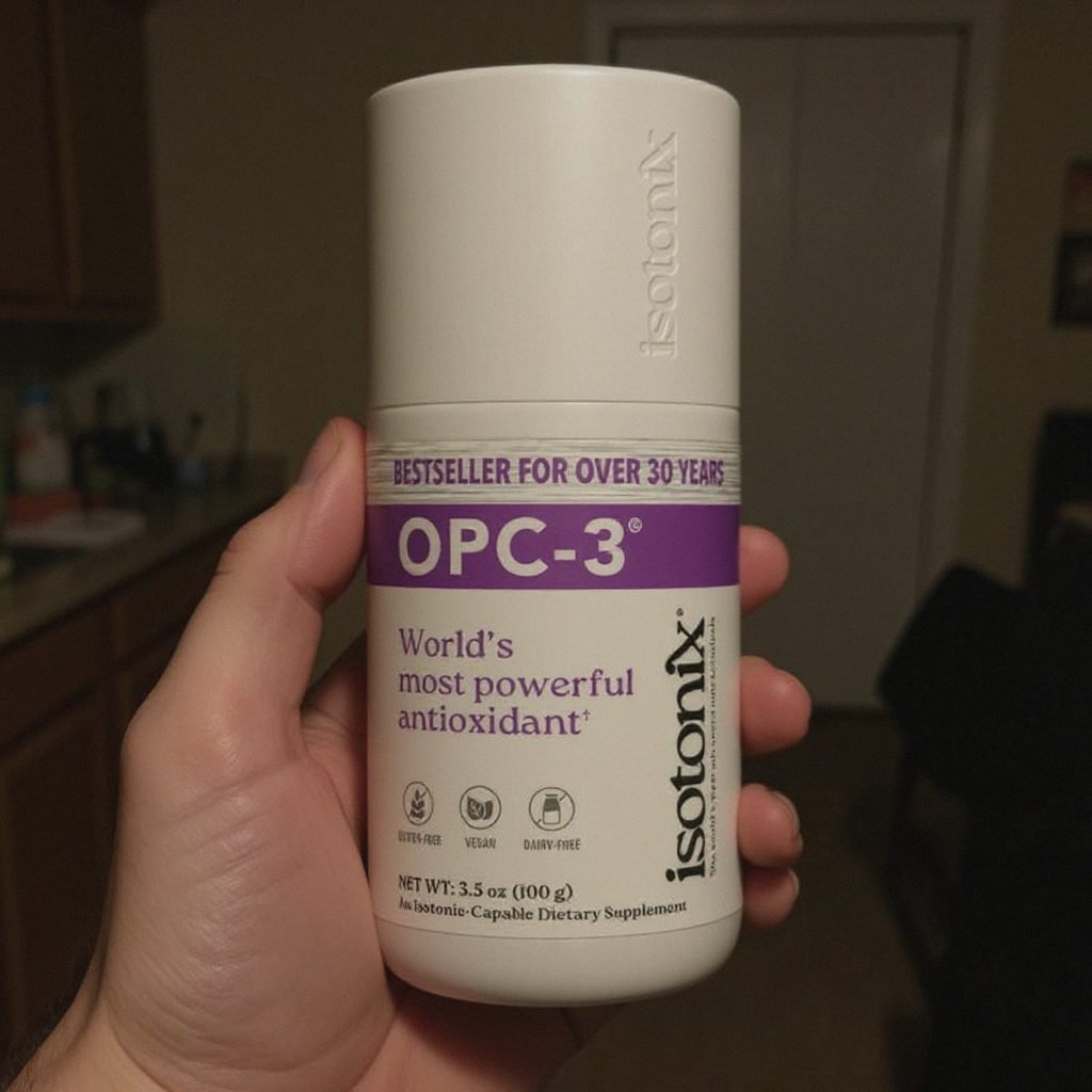 Isotonix OPC-3 bottle, candid kitchen shot