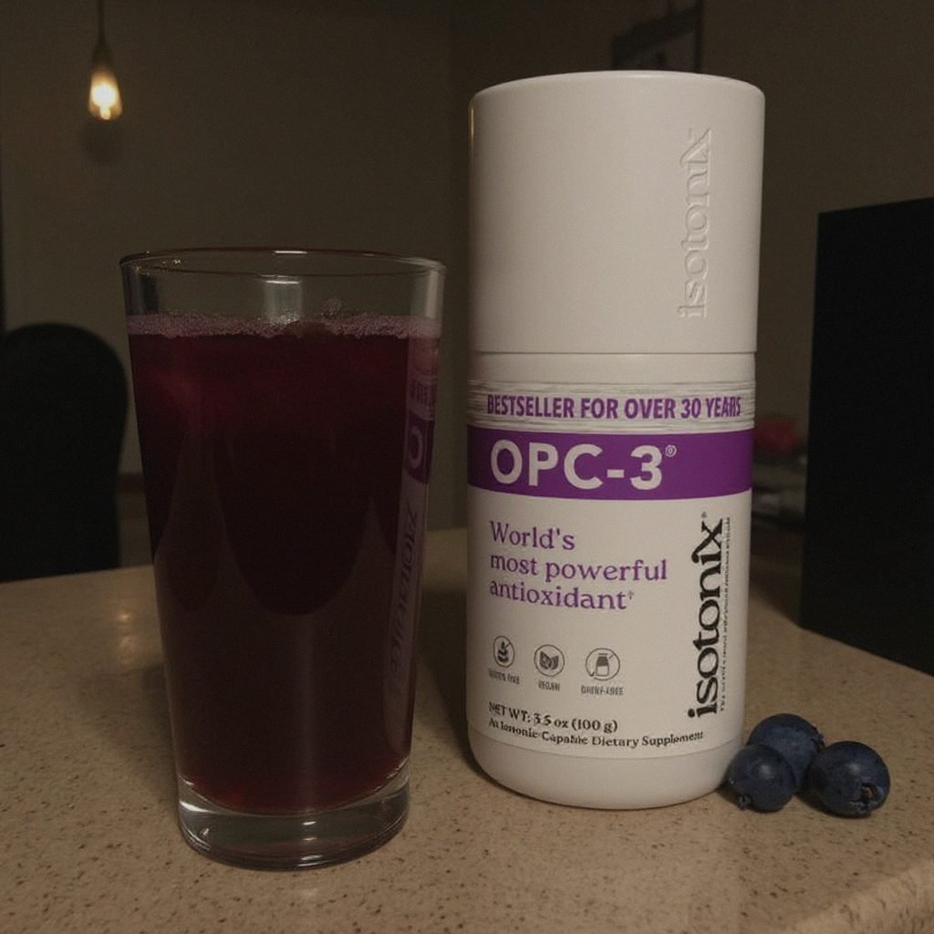 Isotonix OPC-3 bottle, candid kitchen shot
