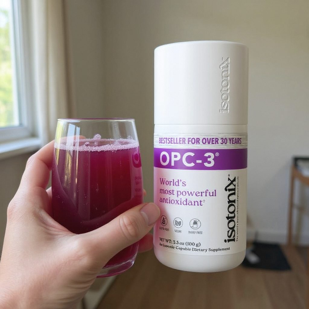 Isotonix OPC-3 bottle on a kitchen counter