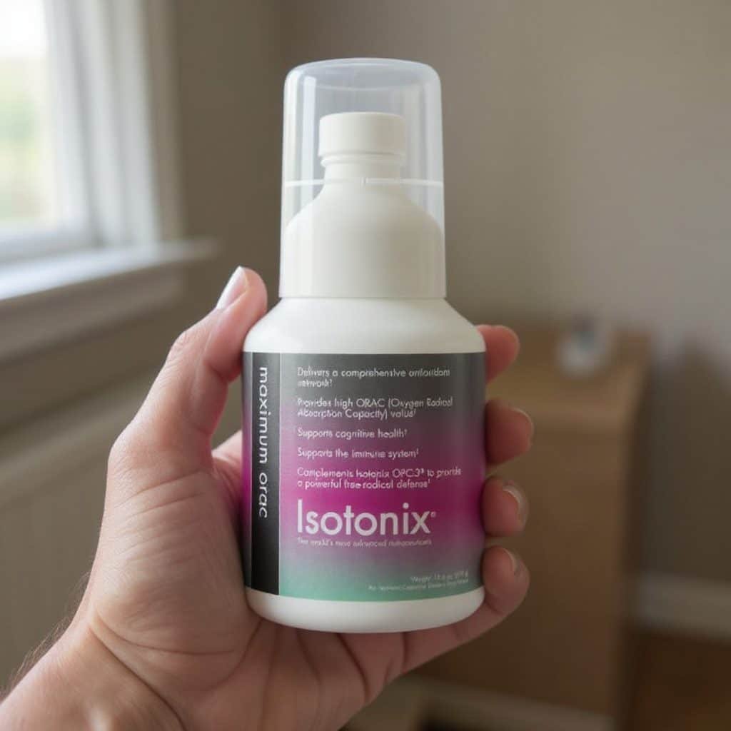 Hand holding a bottle of Isotonix Maximum ORAC