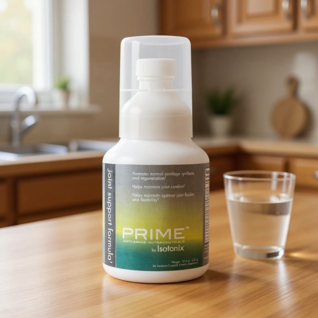 Prime Joint Support Formula bottle on a kitchen counter