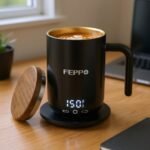 FEPPO coffee mug warmer with digital display on its charging base