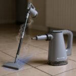 FEPPO steam mop cleaning a tile floor with visible steam