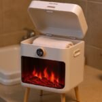FEPPO towel warmer with a towel inside and LED flame display