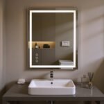 LOAAO 24x32 frameless edge-lit LED bathroom mirror above a single-sink vanity