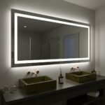 LOAAO 60x36 frameless edge-lit LED bathroom mirror above a double-sink vanity